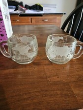 Vintage Set of 8 Nestle World Map Globe Etched Glasses coffe Mugs/Cups