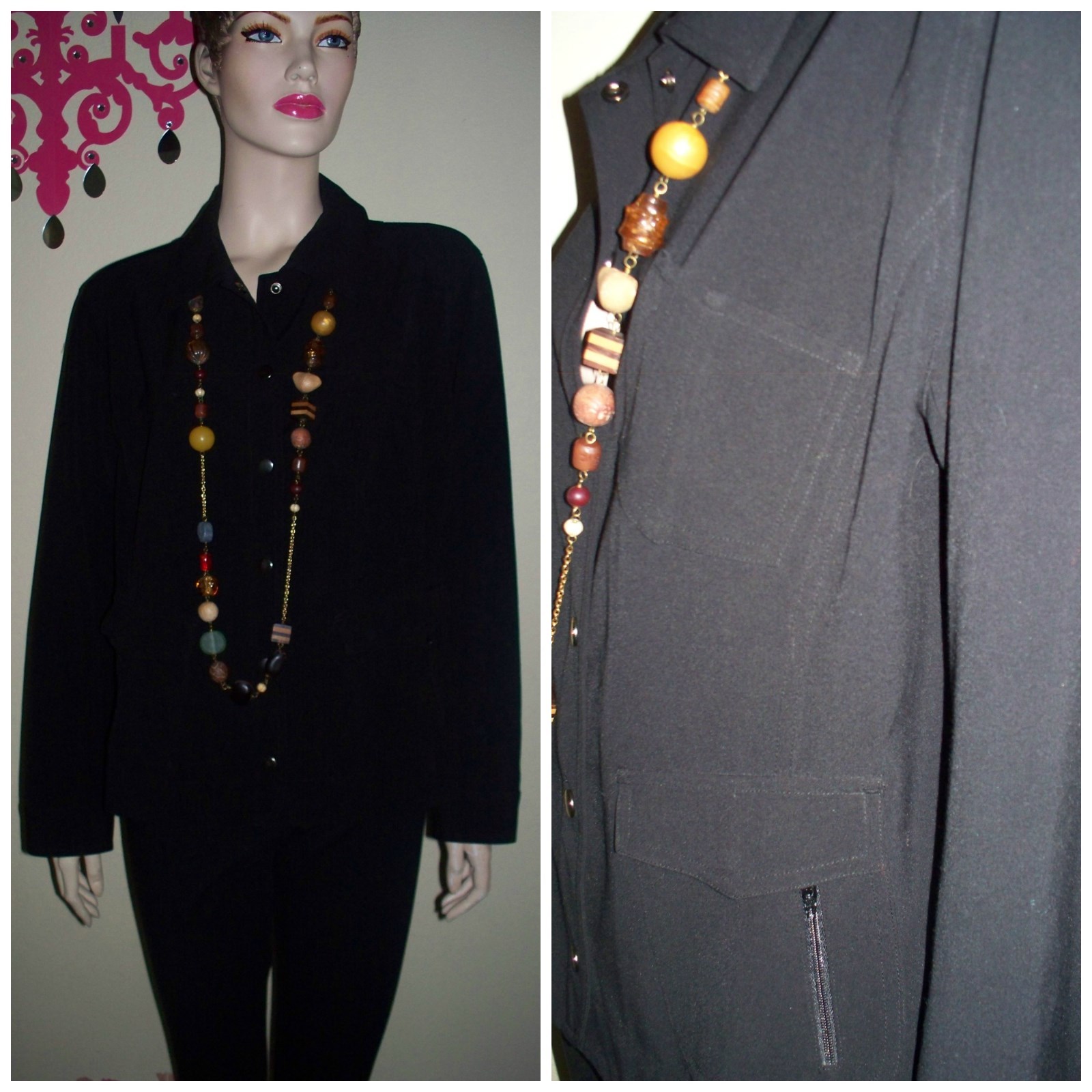 Chico's Women's Solid Black Snap Front Soft Thin … - image 1