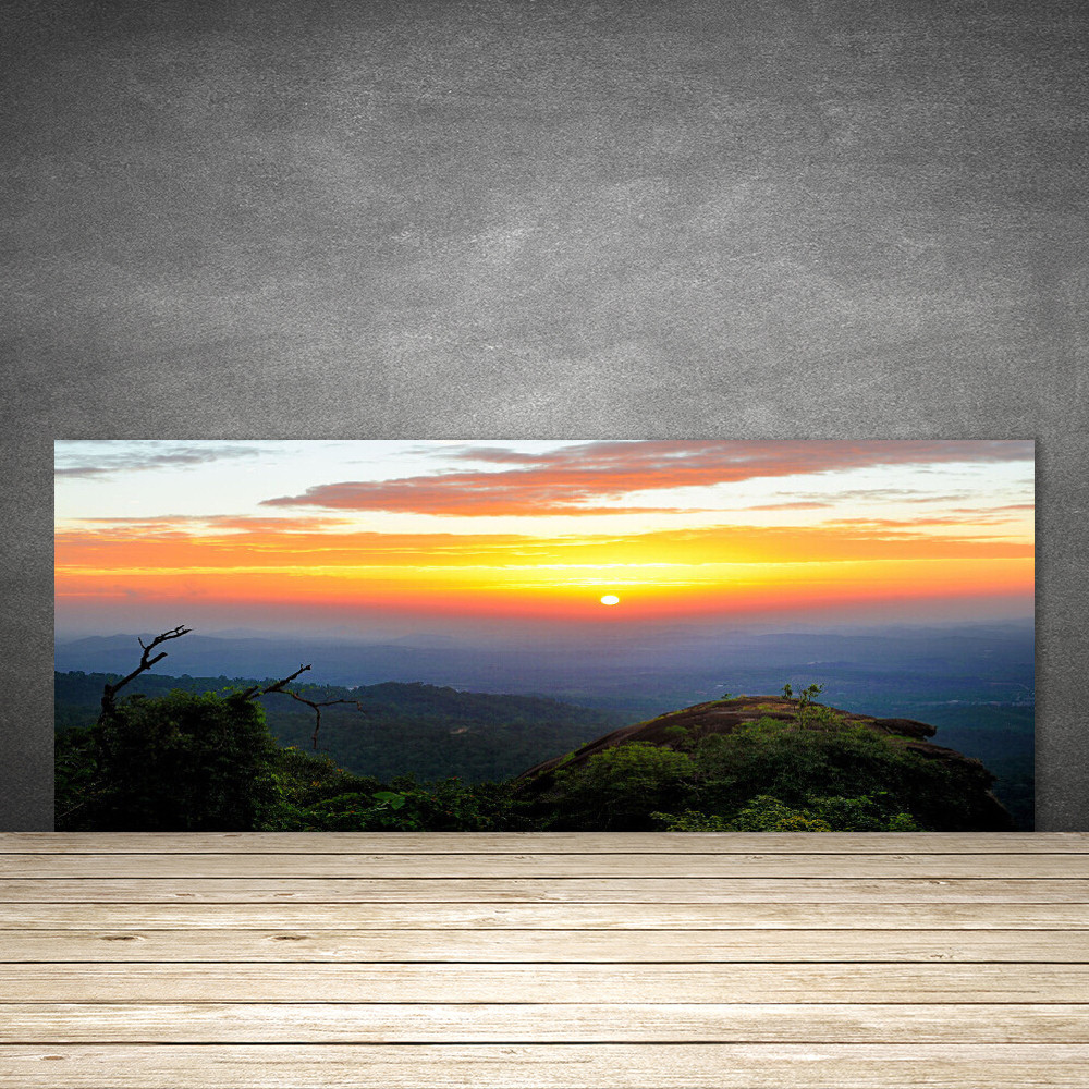 Crédence de cuisine en verre 125x50 fond de hotte panoramique montagne et forêt verte