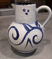 Joli Pichet En Grès Sel Émaillé Gris Colbalt Dessin Bleu .WEST GERMANY VINTAGE 