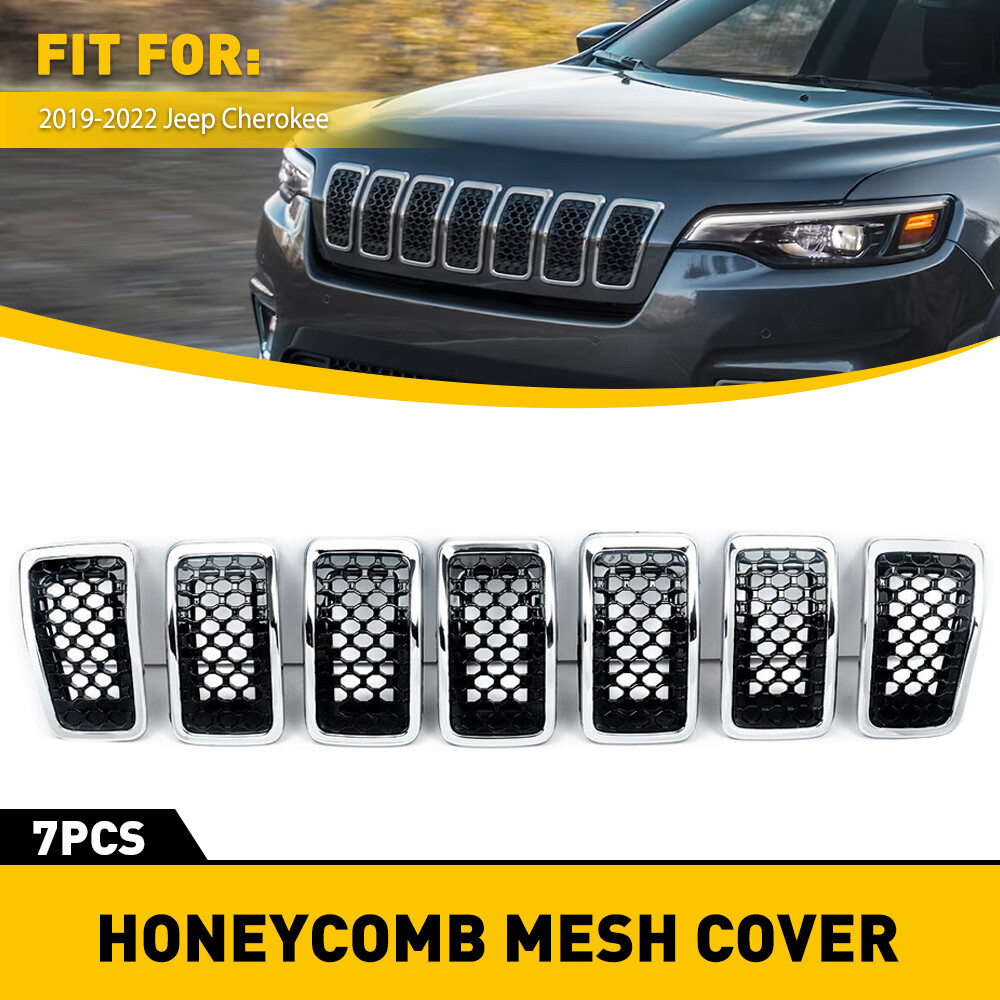 For Jeep Cherokee 2014-2018 7X Chrome Black Honeycomb Mesh Grille Grill Inserts