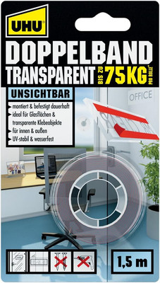 UHU Doppelband Transparent, Extra Starkes, Transparentes Doppelseitiges Montage-