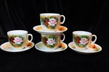 ANTIQUE JAPANESE YELLOW GOLD TONE & WHITE RED & PINK ROSES 4 FOOTED CUP & SAUCER