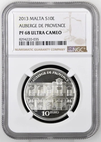 2009 Malta S10E Euros Silver Proof Auberge de Provence NGC PF 68 UC