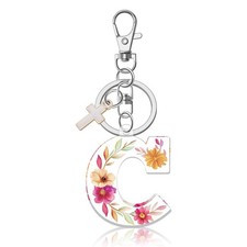YaeYur Cute Initial Keychain Christian Gifts for Women Cross Keychains with F...