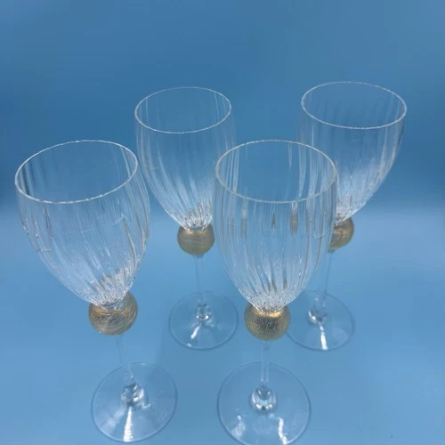 Set 4 Union Street Gold Ball Stem Wine Glasses 9.5” Signed Vintage 24k Gold Wine