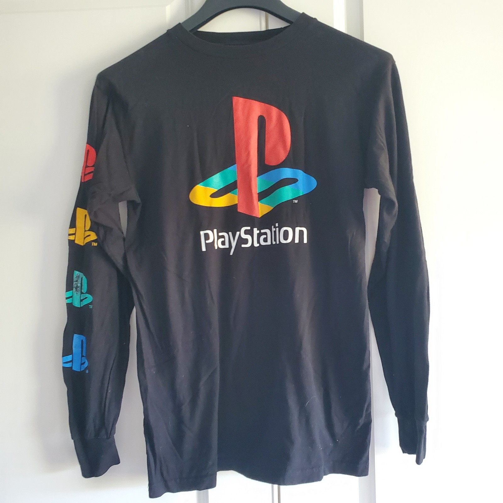 PlayStation Long Sleeve Shirt Black with Multicolor Logo Men's Small Gamer Sony
