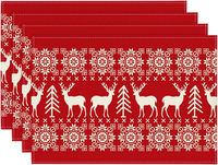 Rot Rentier Weihnachten Platzsets 4Er Set, 30X45Cm Winter Xmas Tischset Waschbar