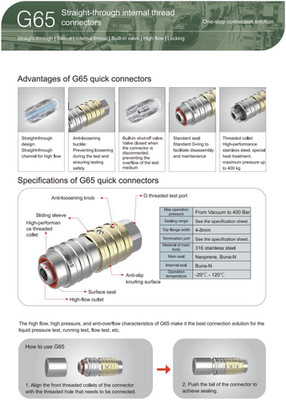 Leak Test Straight-Through Internal Thread Connectors   High Flow, Built-In Va