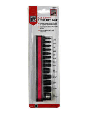 SUREBILT Impact Hex Bit Set, 14pc SAE, Red 1/16''-7/16'' 82052