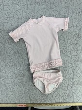Ruffle Butts Pink Searsucker Baby Swim Suit UPF 50 / Size 5