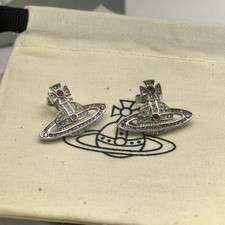 Pre-owned Vivienne Westwood Stud Earrings Pierce Orb Rhinestone Pave No Box