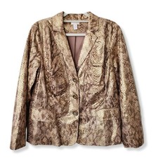 Chicos Brown Metallic Snake Jacket Blazer 2 L Statement Modern Work Office NEW