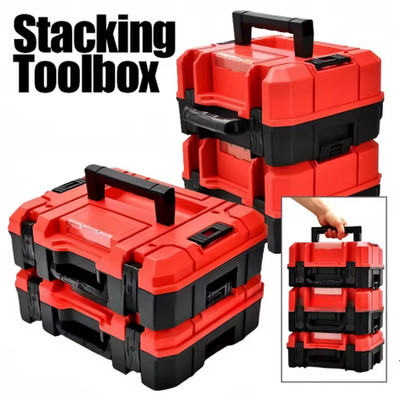 Stackable Tool Box Durable Storage Organizer Case for Electricians Carpenters