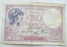 1939 France 5 Francs Note- French Cinq Five Francs -  Note - Ships Free