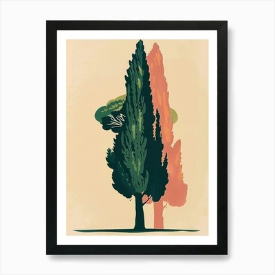 Cypress Tree Colourful Illustration Framed Wall Art Poster Canvas Print Picture