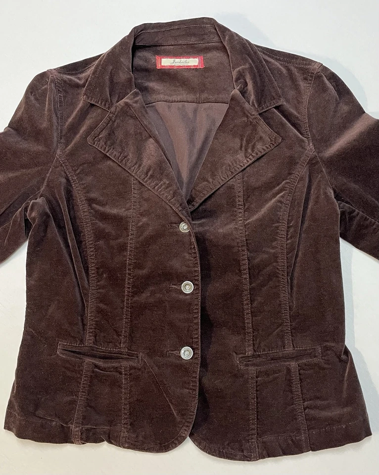Vintage Y2K Jordache Brown Velvet Short Blazer Jacket Retro Boho Sz L Chest 39” - Image 2 of 4