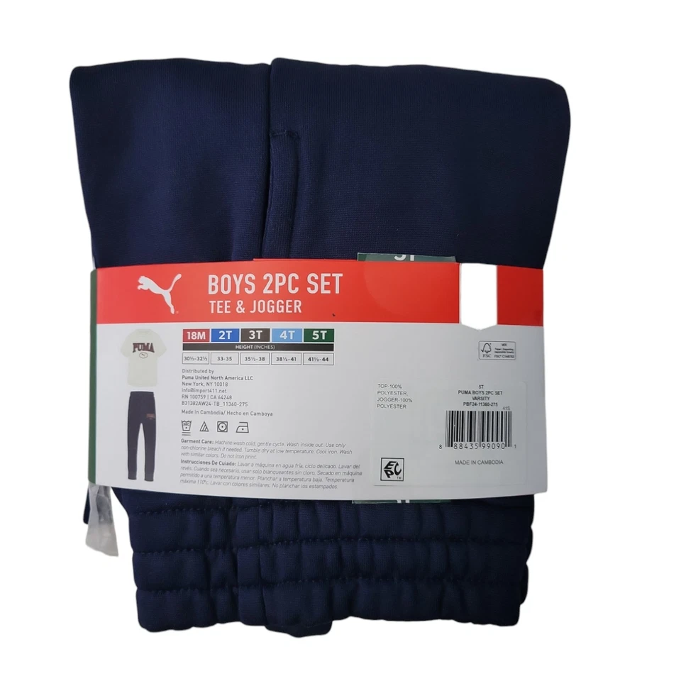 Conjunto de camiseta y jogger Puma con gráfico de cintura elástica activa para niños pequeños Foto 2 de 3
