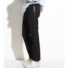 VINCE Side Strap Trouser Black Tuxedo Pant Faux Leather Side Stripe Size 6