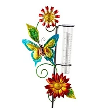 Rain Gauge Outdoor, Butterfly Rain Gauge with 7 Inch Tube, Metal Blue-Butterfly