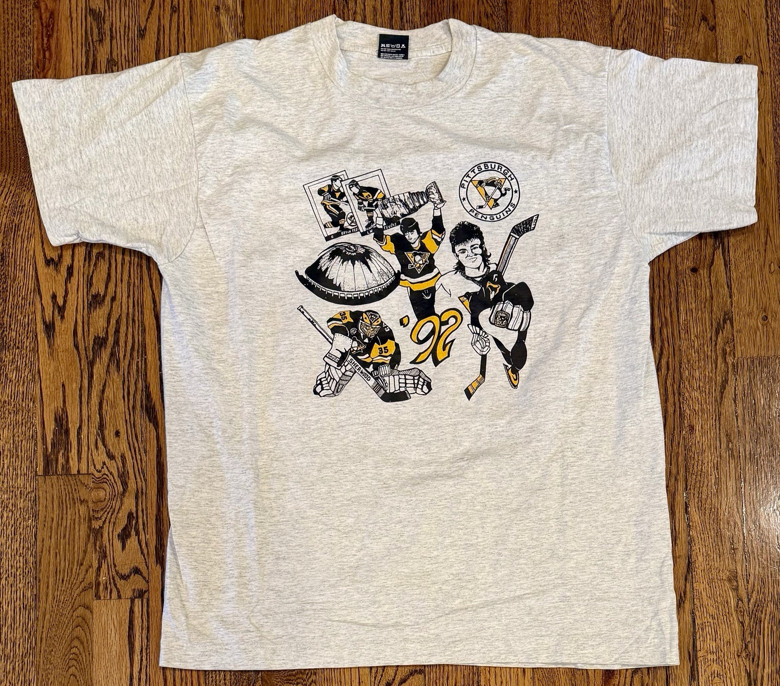 VTG 1992 NHL Pittsburgh Penguins Stanley Cup Lemieux Jagr T-Shirt USA Made XL