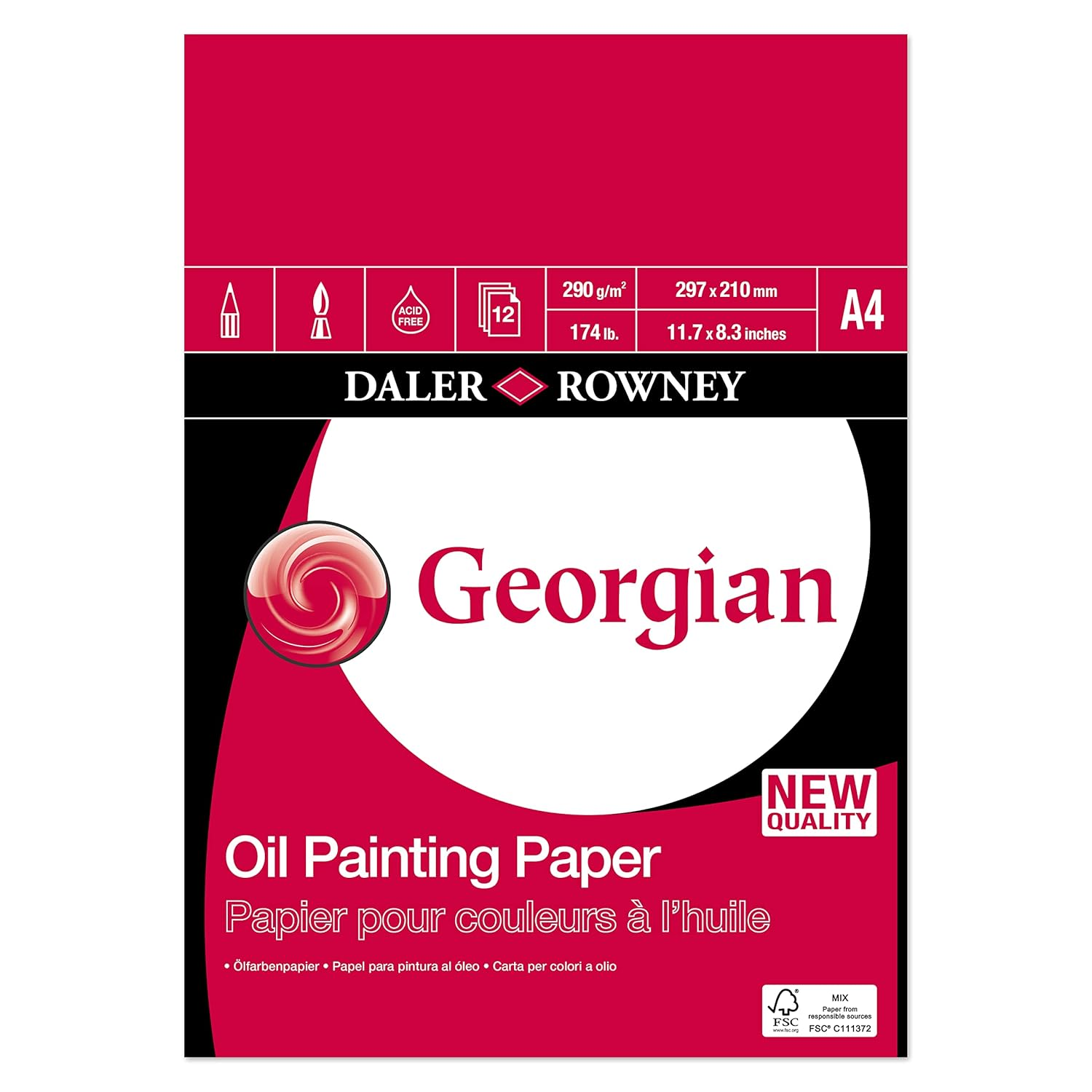 Daler-Rowney Georgian Oil Pad, A4 290Gsm, 12 Sheets, for Professional Oil Artist
