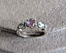 Vintage Sterling Silver Blue Topaz Amethyst Ring Sz 6.5