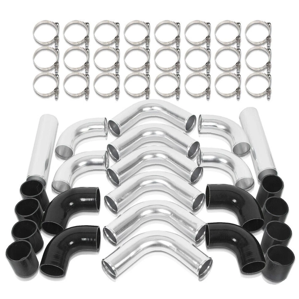 Universal 3" Aluminum Turbo Intercooler Pipe Tube Kit w/ Silicone Hose + Clamps Foto 4 de 4
