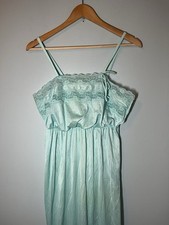 Cottagecore Vintage 1970s Aqua Lacey Empire Waist Maxi Nightgown Medium Dainty