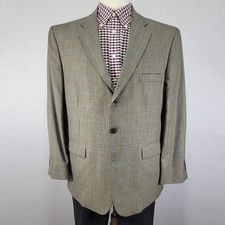 Stafford Executive Mens Sport Coat Blazer Three Button Plaid Flannel Wool Sz 44S