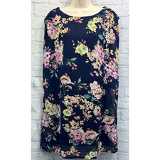 BooHoo Shift Dress Sz 8 Blue Pink Yellow Floral Chiffon Basic Tunic Cottagecore