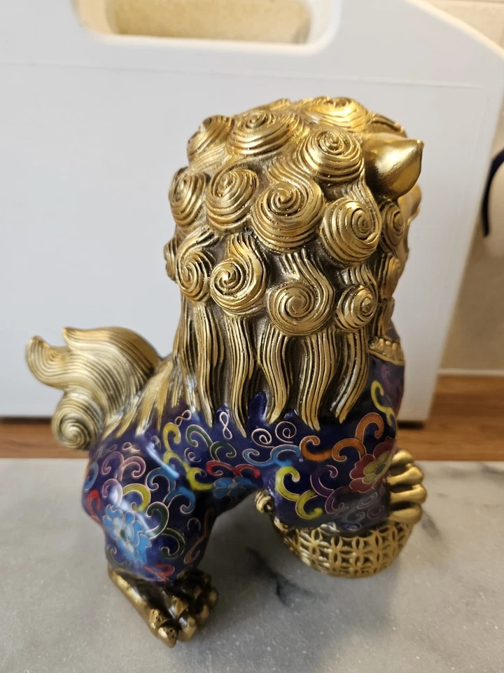 Chinese Cloisonne Bronze Foo Dog Signed H22cm X W19cm Wt 2.8kg - Image 4 of 4