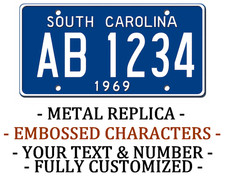 South Carolina 1969 METAL EMBOSSED License Plate Personalized Car Auto REPLICA