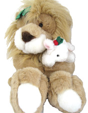 Lion  Lamb Cuddling Stuffed Plush Commonwealth 1994 12" Vtg Cute Furry Soft R4