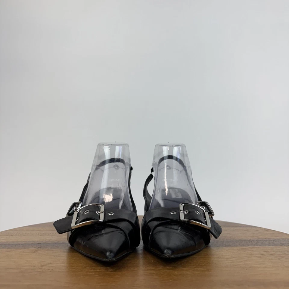 Womens Steve Madden Lezley Slingback Black Faux Leather Kitten Heels Pumps 7 M - Image 3 of 4