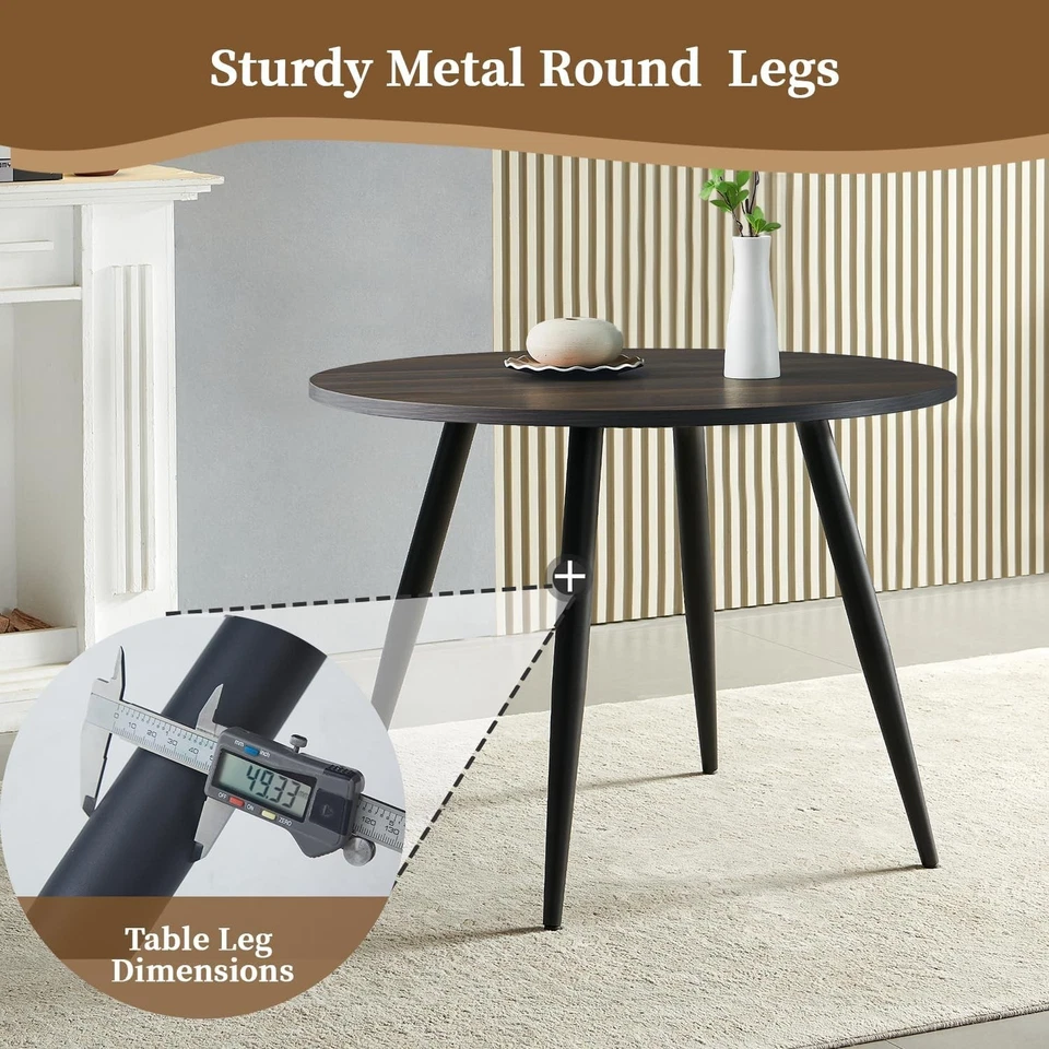 Round Walnut Dining Table & 4 Brown Faux Suede Chairs – Compact 2–4 Seater - Image 3 of 4