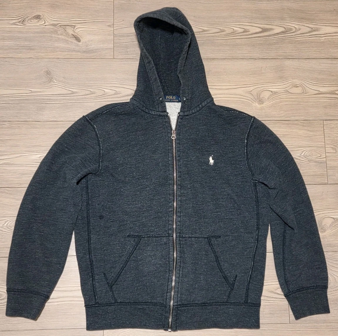 Polo Ralph Lauren Hoodie Full Zip Thermal Lined Washed Dark Gray Mens Large
