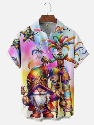 Mardi Gras Carnival Gnomes Chest Pocket Casual Shirt