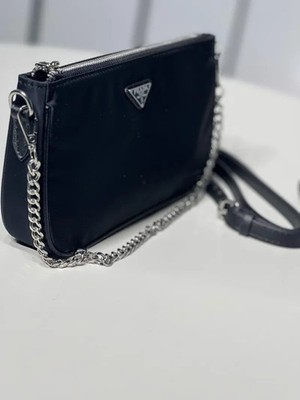 Prada Re-Edition Nylon Shoulder Bag Black Silver Hardware Women Pre-Owned