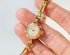 Cocktail watch women Seagull art deco style wristwatch vintage gold plated