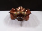 Fenton Amehtyst Carnival Glass Holly Hat Vase w/ Cobalt Blue Base INV2