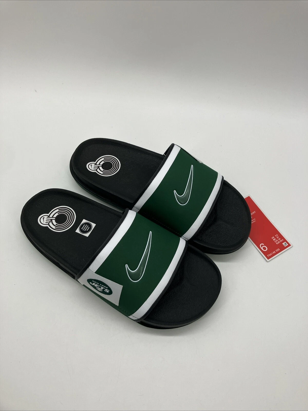Scarpe sandali Nike Off Court uomo New York Jets Slides taglia 6 neri nuovi con etichette NFL