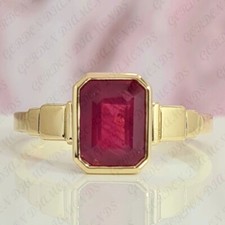 3.00ct Emerald Cut Natural Ruby Engagement Wedding Ring 18K Yellow Gold Plated