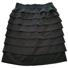 ALFANI Sz12 Layered Tiered A-line Skirt Back Zip Closure Wide Elastic Waist Blk