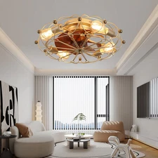 20'' Fan Light 6 Speeds Industrial Flush Mount Ceiling Caged Kit Gold Farmhouse