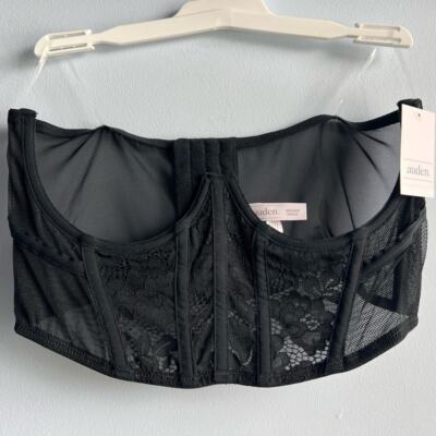 Auden Open-Cup Strapless Corset/Bra Black Lace Sheer Underwired