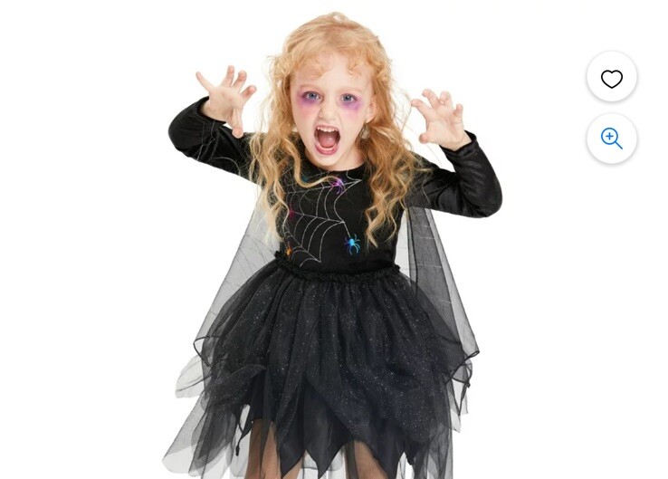Girls Witch Costume 2-Piece Set - Spider Dress With Cape & Pointed Hat, Halloween Dress-Up For Ages 3-10