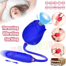 Rose Clit G-spot Vibrator Oral Sucking Thrusting Dildo Bullet Sex Toys for Women
