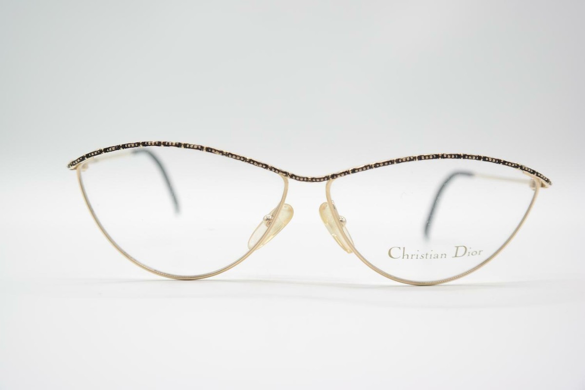 ら*送様 Christian Dior Vintage Christian Dior 2812 49 Gold Black Oval Glasses Frame NOS