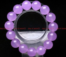 14mm Natural Purple Chalcedony Quartz Gemstone Bangle Bracelet Jewelry 7-9" AAA